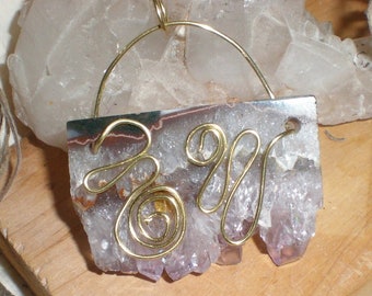 Collar con colgante de rebanada de geoda de cristal Druzy de amatista con estrías en capas -REGALO único