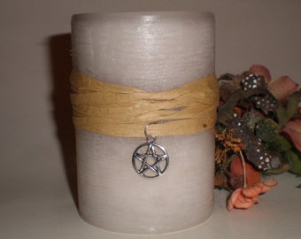 Pentacle "Star Of Life" Candle Wonderful Raffia Wrapped Pentacle Charm adorned Pillar Candle