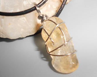 Citrine Necklace Wire Wrapped Natural Crystal Energy Stone Earthy Pendant "Gift Wrapped" UNISEX