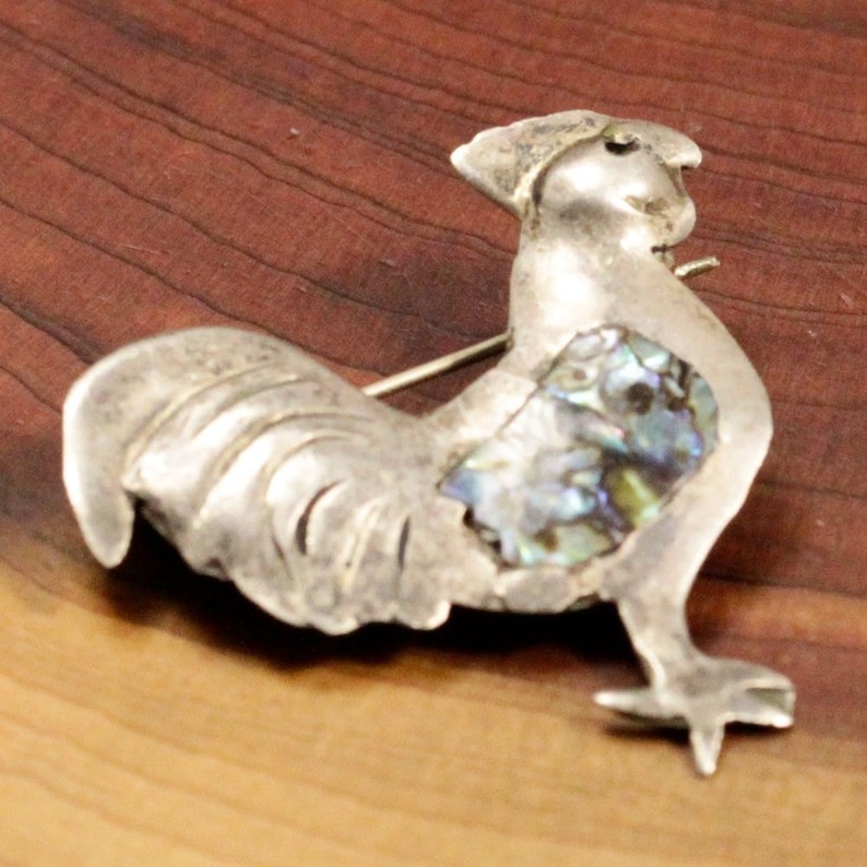 Rooster Inlay Taxco Rooster Brooch Mexican Hallmarked Inlaid Abalone Pin- Vintage ...