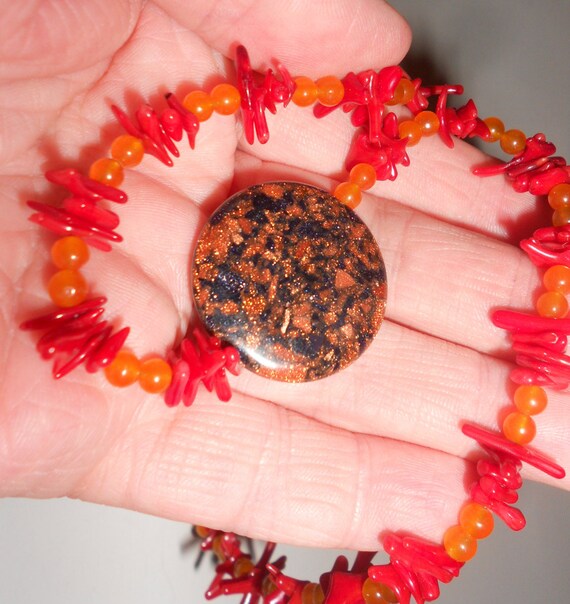 SALE-Red Coral & Orange Carnelian Choker Necklace… - image 2