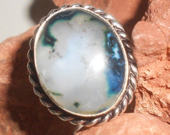 Dendrite Opal Ring On Sterling Setting -Tribal Style "Heavenly Skies" Earthy Fun -Unique-Unisex Size 6