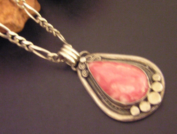 Natural Pink Rhodochrosite Gemstone Cabochon 925 Sterling Silver Bezel Pendant Jewelry