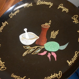 Spices MCM Couroc Salad Bowl 13.5 inches Herbs Atomic Ranch &quot;Spice Of Life&quot; Inlay Detail Mid Century California 60s MCM Vintage Large Sized.