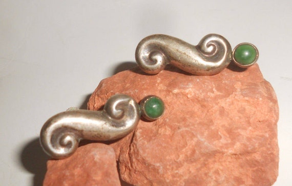 Green Turquoise Earrings TAXCO Pueblo Sterling Si… - image 1