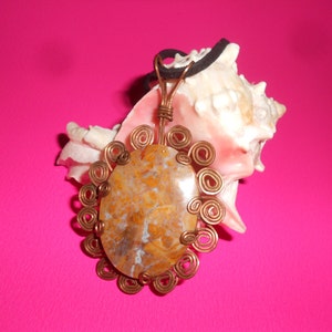 Ocean Jasper Copper Pendant Necklace Hand Formed Copper Mount-Unisex-Suede Leather Cord