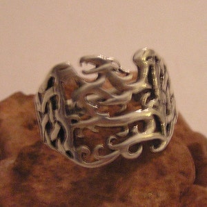 Drakenring Lost Wax Middeleeuwse Keltische stijl met elkaar verweven Unleashed Fantasy-Durf-Unisex-Sexy sterlingzilver vintage maat 12-1/2