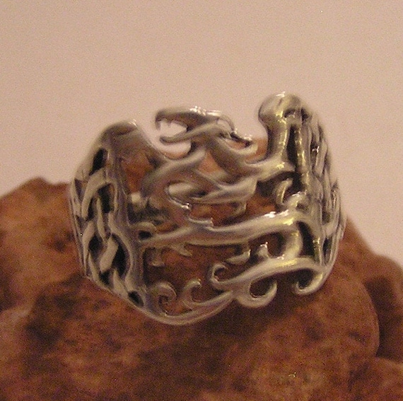 Dragon Ring Lost Wax Medieval Celtic Style Interw… - image 1