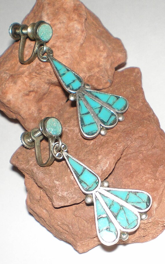 Taxco Turquoise Earrings Mexican Articulated Dang… - image 3