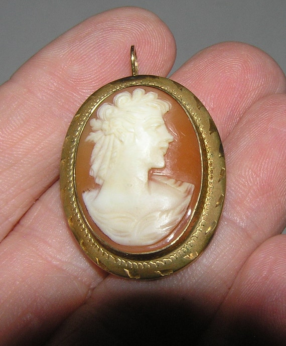 Shell Cameo Carved Conch Shell 12K GF Antique Ita… - image 1