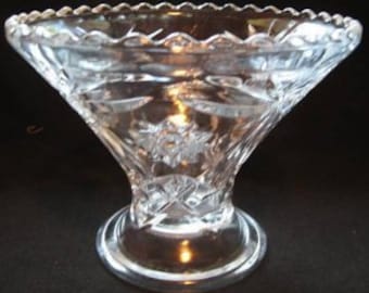 Punch Bowl Pedestal/Candle Stand Star Fan Pressed Glass Star Fan Pattern Clear Anchor Hocking -Makes Great Fruit Bowl & Candle Stand Too