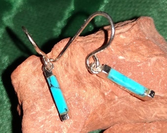 Turquoise Rod Dangle Earrings "Earthy" Minimalist Beauties- Handmade Pierced Vintage -Gift Boxed