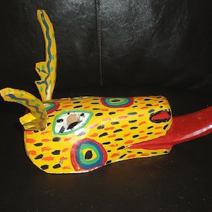 Mexican Deer Mask Vintage Tribal Folk Art Hand Carved Horned Dance Mask - Animal Totem  Cultural Animal Decorative Odditiy