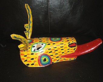 Mexican Deer Mask Vintage Tribal Folk Art Hand Carved Horned Dance Mask - Animal Totem  Cultural Animal Decorative Odditiy