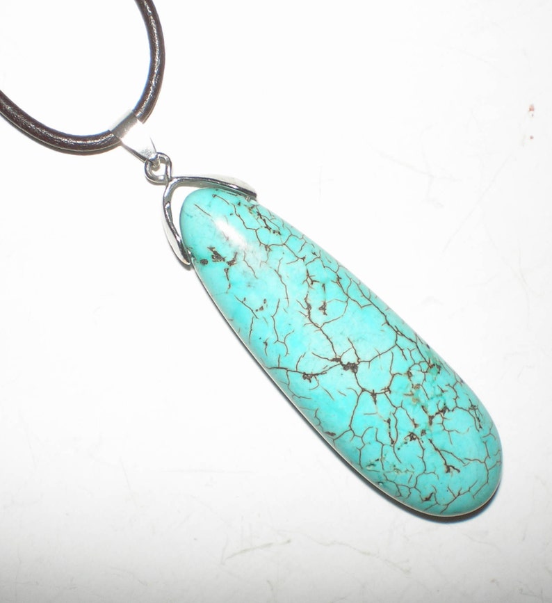 Turquoise Pendant UNISEX Native American Style Vintage Earthy Tribal 60s Hippie Style On New Leather Cord