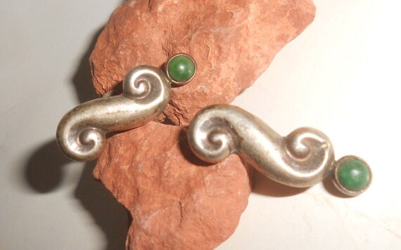 Green Turquoise Earrings TAXCO Pueblo Sterling Si… - image 3