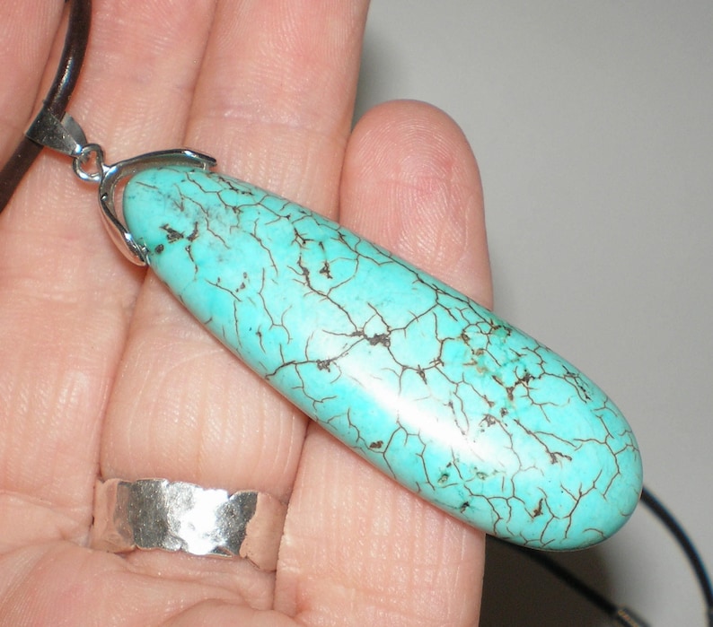 Turquoise Pendant UNISEX Native American Style Vintage Earthy Tribal 60s Hippie Style On New Leather Cord