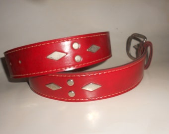 Red Belt 80s Wide Style "Punk Chic " Gold Tone Studding and Buckle Retro Fashion Savvy Accent Piece