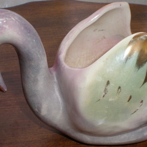 Pink Swan Succulent Planter "Rockabilly" Cool Lusterware W/ Green & Gold- 40s Petite Mid Century Art Pottery