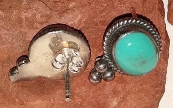 Royston Turquoise Stud Earrings Navajo Triple Dro… - image 4
