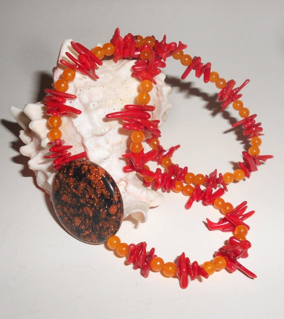 SALE-Red Coral & Orange Carnelian Choker Necklace… - image 3