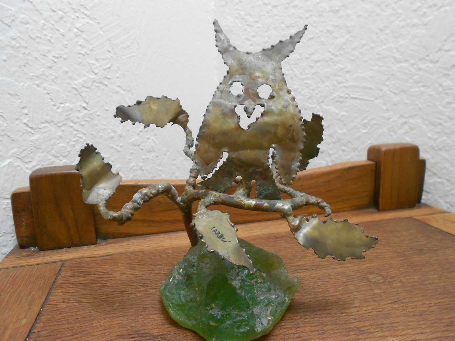 Owl Sculpture Brutalist "Sarbu" Signed -Jere/Evans Period Handmade "Owl In Tree"