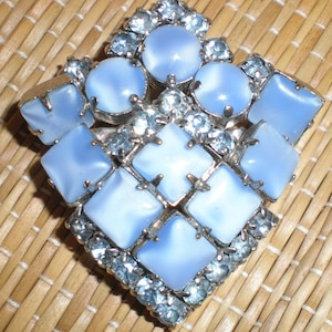 Bridal Blue Brooch Czech Glass & Rhinstone Art Deco Style Pin Brooch Vintage Gatsby Wedding Jewelry &quot;Something Old Something Blue&quot; Mounted
