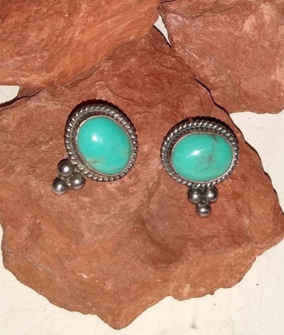 Royston Turquoise Stud Earrings Navajo Triple Dro… - image 3