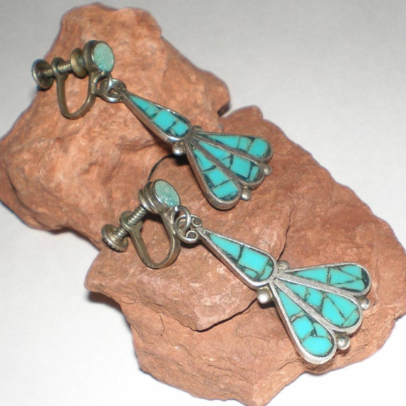 Taxco Turquoise Earrings Mexican Articulated Dang… - image 1