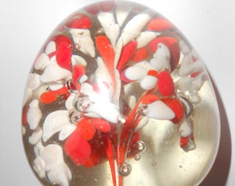 Paperweight Ovoid Orange & White Egg Shaped Orb - A Lovely Mid-Century Studio Art Glass Easter Accent