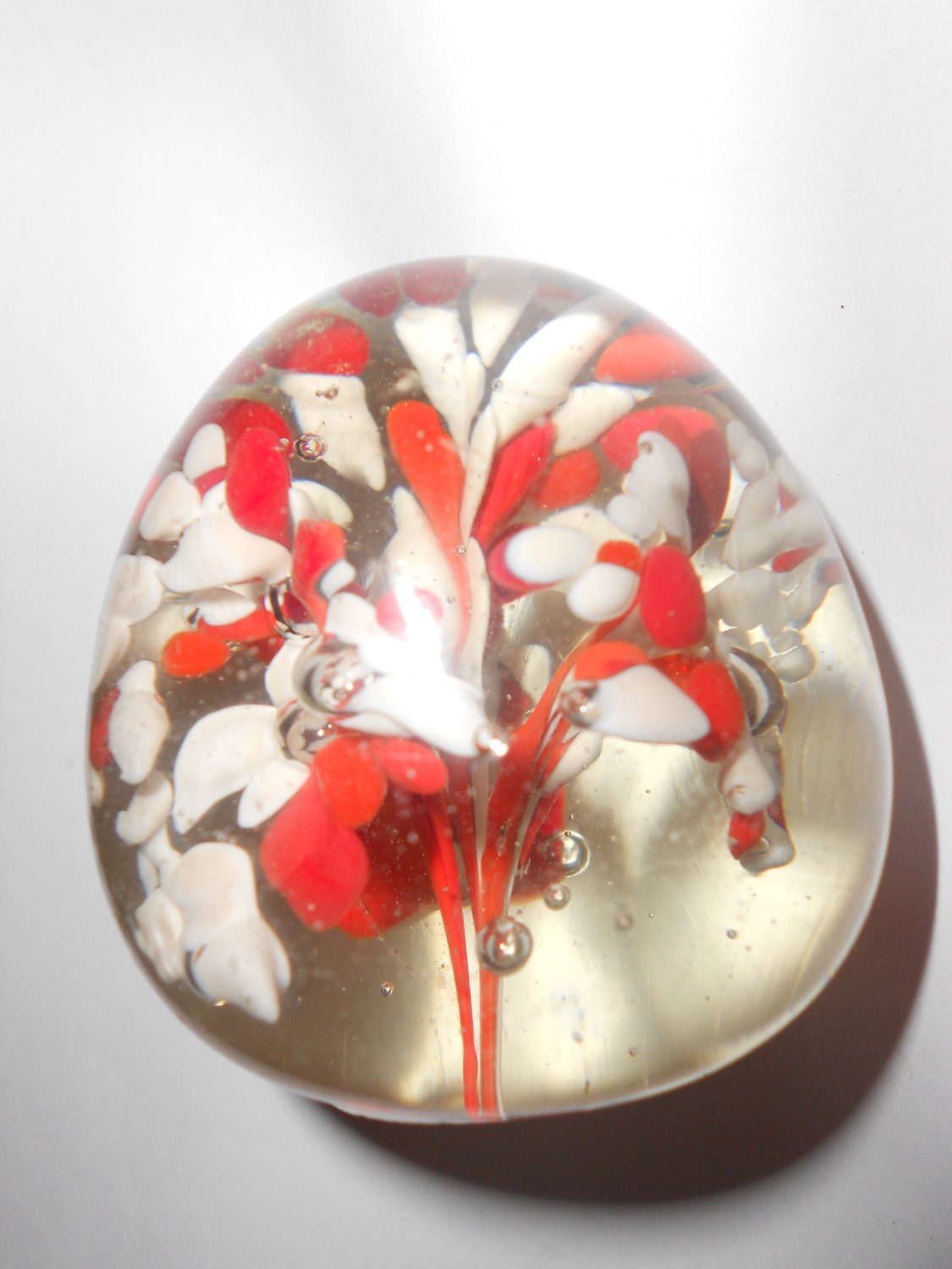 Paperweight Ovoid Orange & White Egg Shaped Orb - A Lovely Mid-Century Studio Art Glass Easter Accent