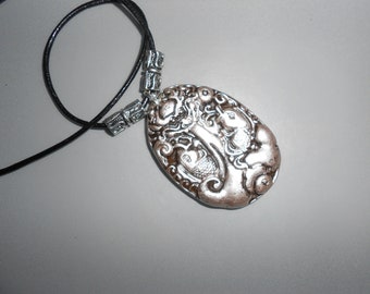 Carved Jade Dragon & Fish Pendant Silvered Detail Beautifully Carved In High Relief  "Gift Boxed"