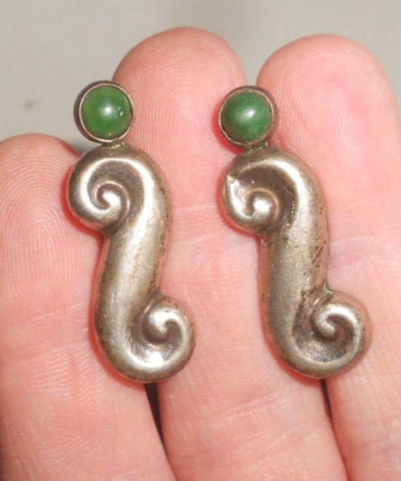 Green Turquoise Earrings TAXCO Pueblo Sterling Si… - image 2