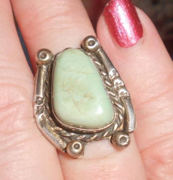 Striking Vintage Native American Navajo Intense Godber Turquoise Sterling Silver Ring Old Striking Vintage Native American Navajo Intense Godber Turquoise Sterling Silver Ring Old