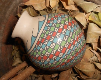 Mata Ortiz Olla-Polychrome Eye Dazzler-Artist Signed-Native American Decorated Pot With Beautiful Geometric Graphics