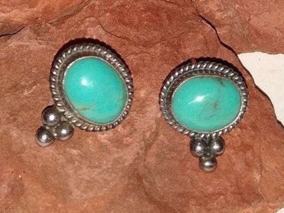 Royston Turquoise Stud Earrings Navajo Triple Dro… - image 6