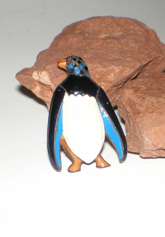 Penguin Brooch with Enameling  Adorable Antique wi