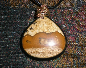Owyhee Picture Jasper Pendant "Intarsia" Mounted Natural Stone- Beautiful - Mixed Metal Bail Mounting