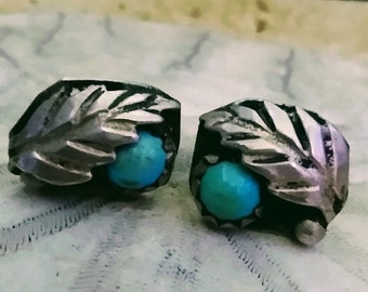 Turquoise Earrings Squash Blossom Navajo Royston Mined Pierced Stud Sterling Native American- Pierced Post