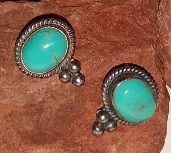 Royston Turquoise Stud Earrings Navajo Triple Dro… - image 5