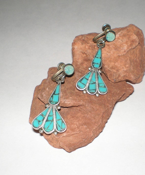 Taxco Turquoise Earrings Mexican Articulated Dang… - image 4