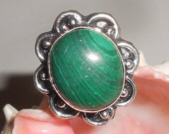 Malachite Ring Green Stone Unisex Stone Jewelry Size 8 Tribal Style New Age