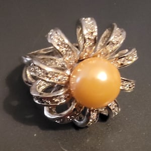 Chamomile Ring- Faux Diamond Champagne Pearl Costume Cocktail Ring. High Quality