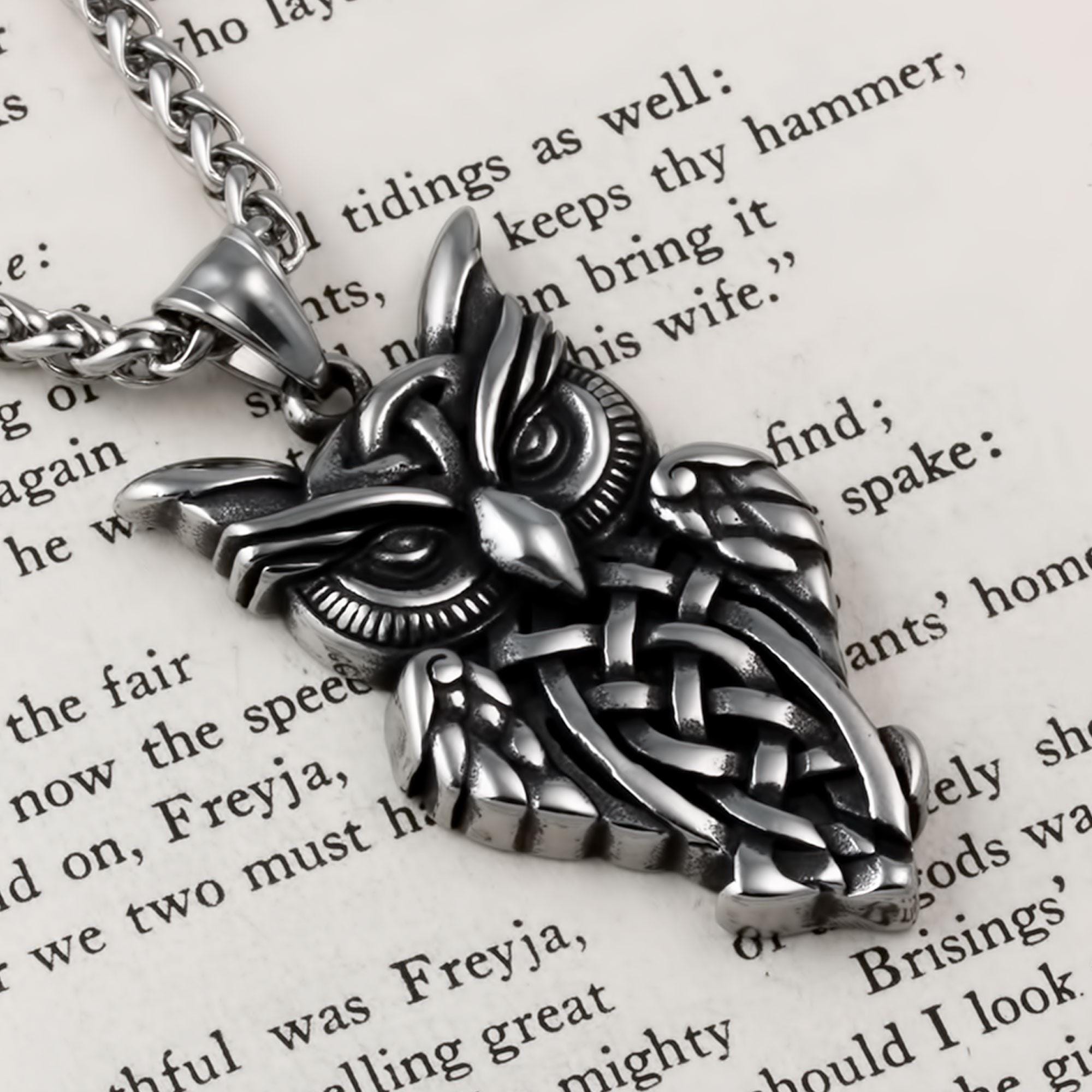 Viking Celtic Owl Stainless Steel Pendant Necklace