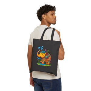 Colorful Elephant Cotton Canvas Tote Bag - Eco-Friendly, Reusable, Shopping Bag, Gift for Animal Lovers, Summer Tote, Beach Bag