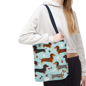 Dachshund Tote Bag - Cute Dog Lover Gift, Pet Care, Cute Wiener Dog Reusable Shopping Bag – Sausage Dog Gift – Doxie Print Canvas Bag