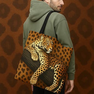 Leopard Print Tote Bag – Animal Print Shoulder Bag, Big Cat Reusable Shopping Bag, Jungle Aesthetic Handbag, Wild Cat Gift for Her