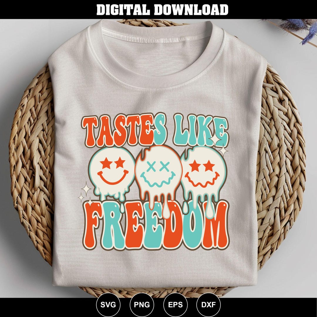 Tastes Like Freedom Smiley Face PNG Design, 4th of July Sublimation ...