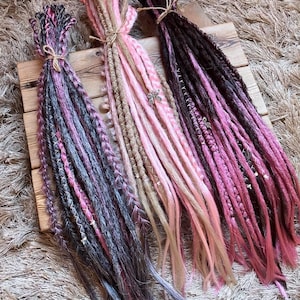Dreadlocks extensions pink and natural colors | soft, lightweight, crochet synthetic double ends/single ends, SE dreadlocks, boho style