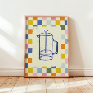 French Press Coffee Poster | Minimalist Kitchen Wall Art Print | Colorful Illustration for Coffee Lovers